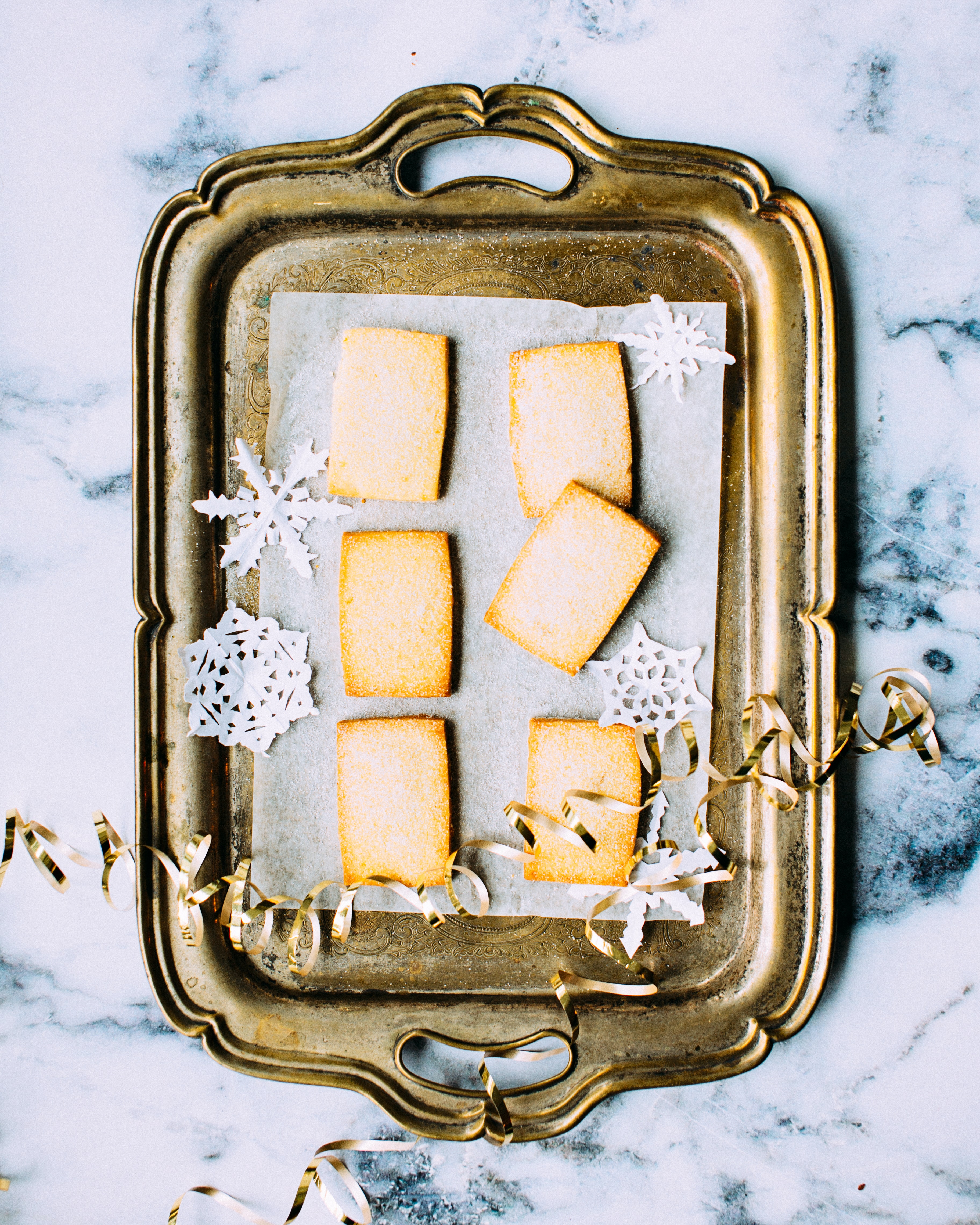 oplatek, wafer, Poland, shared, wishes, tradition, tray, biscuits, shortbread, on tray, marble table, gold tray, 