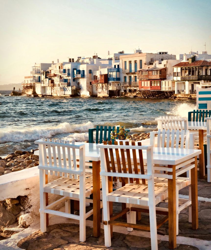 quiet greek taverna on a greek island by the bay